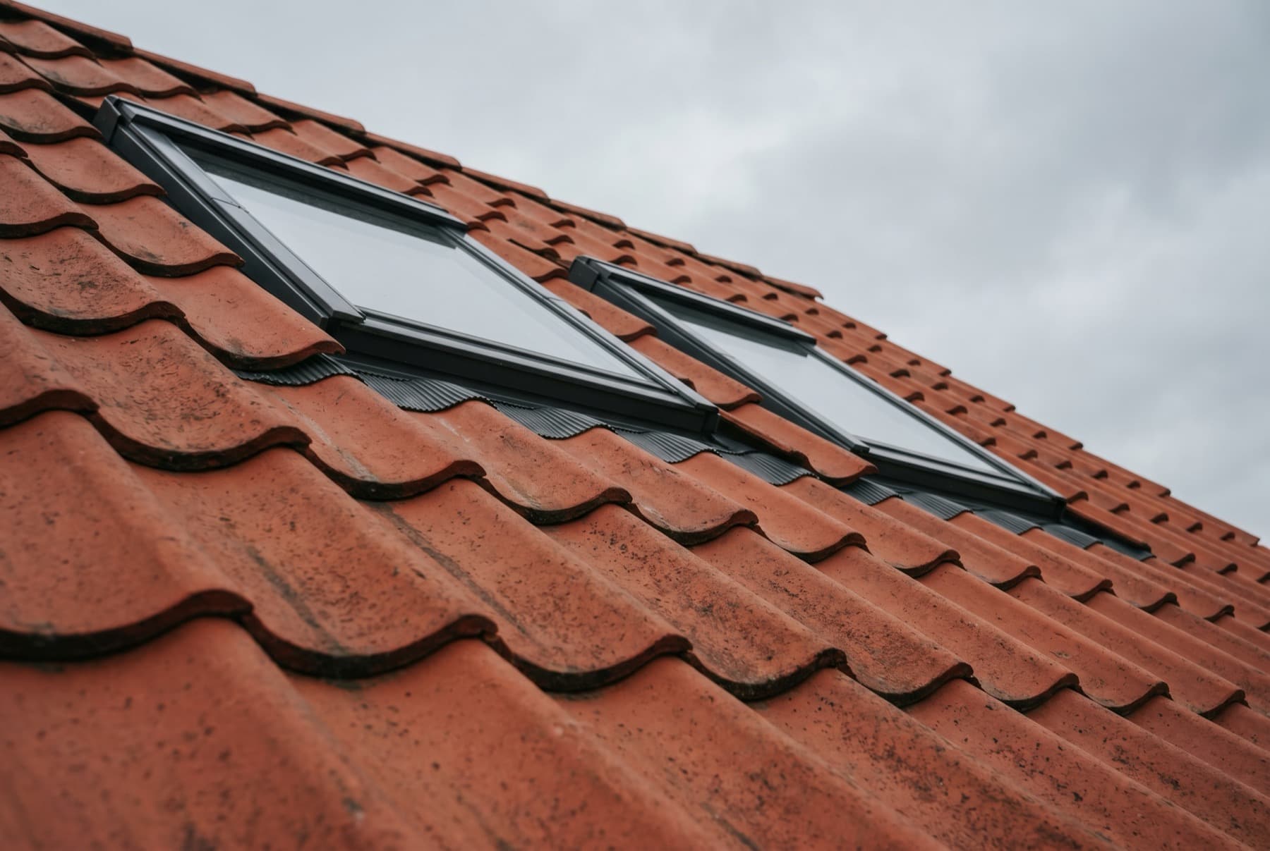 Velux ovenlysvindue monteret i tegltag